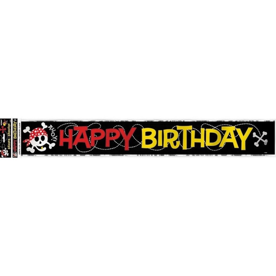 Unique Party Pirate Fun Foil Happy Birthday Banner - Black/Red/Yellow - One Size