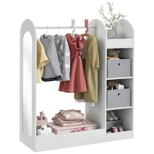 AIYAPLAY Kids Clothes Rail with Storage Shelf, Boxes, Mirror White