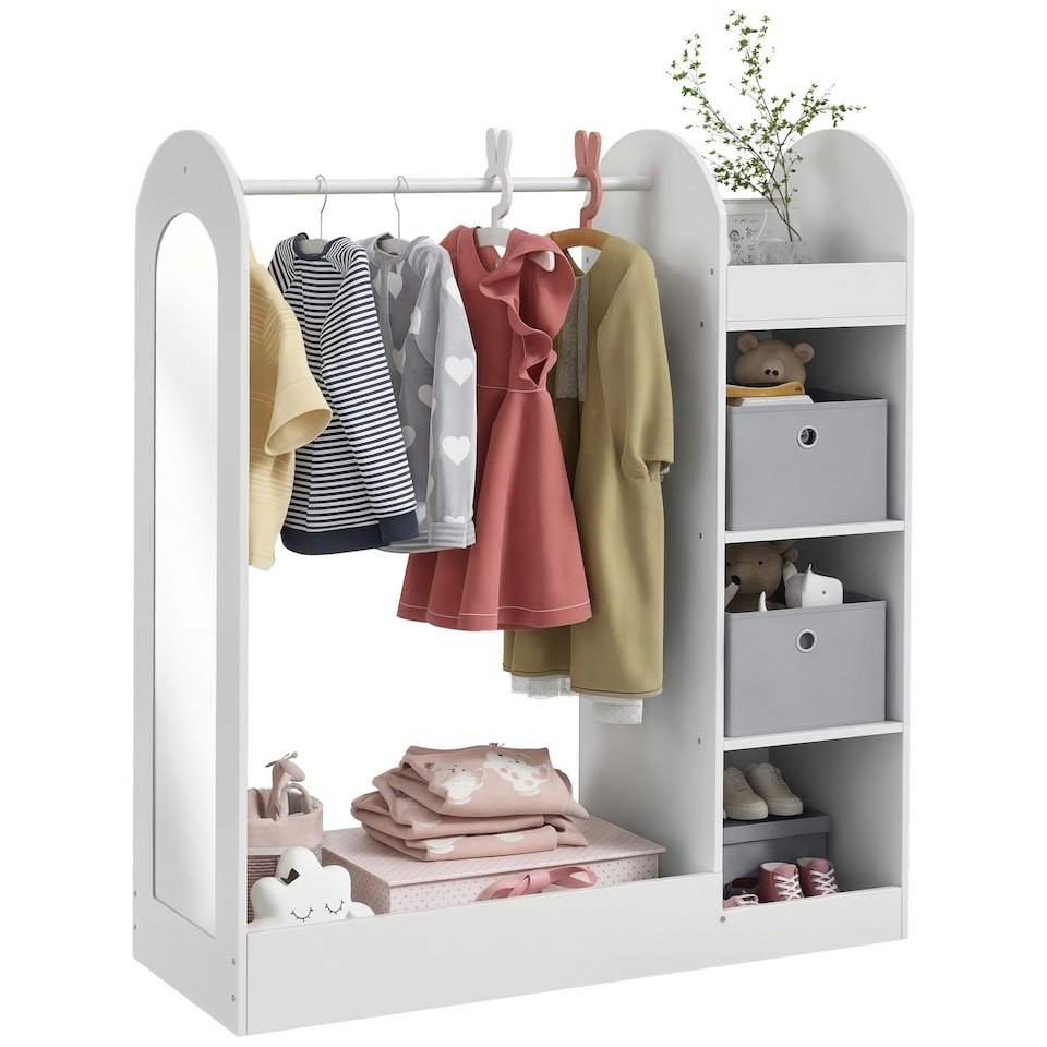 image 1 of AIYAPLAY Kids Clothes Rail with Storage Shelf, Boxes, Mirror White