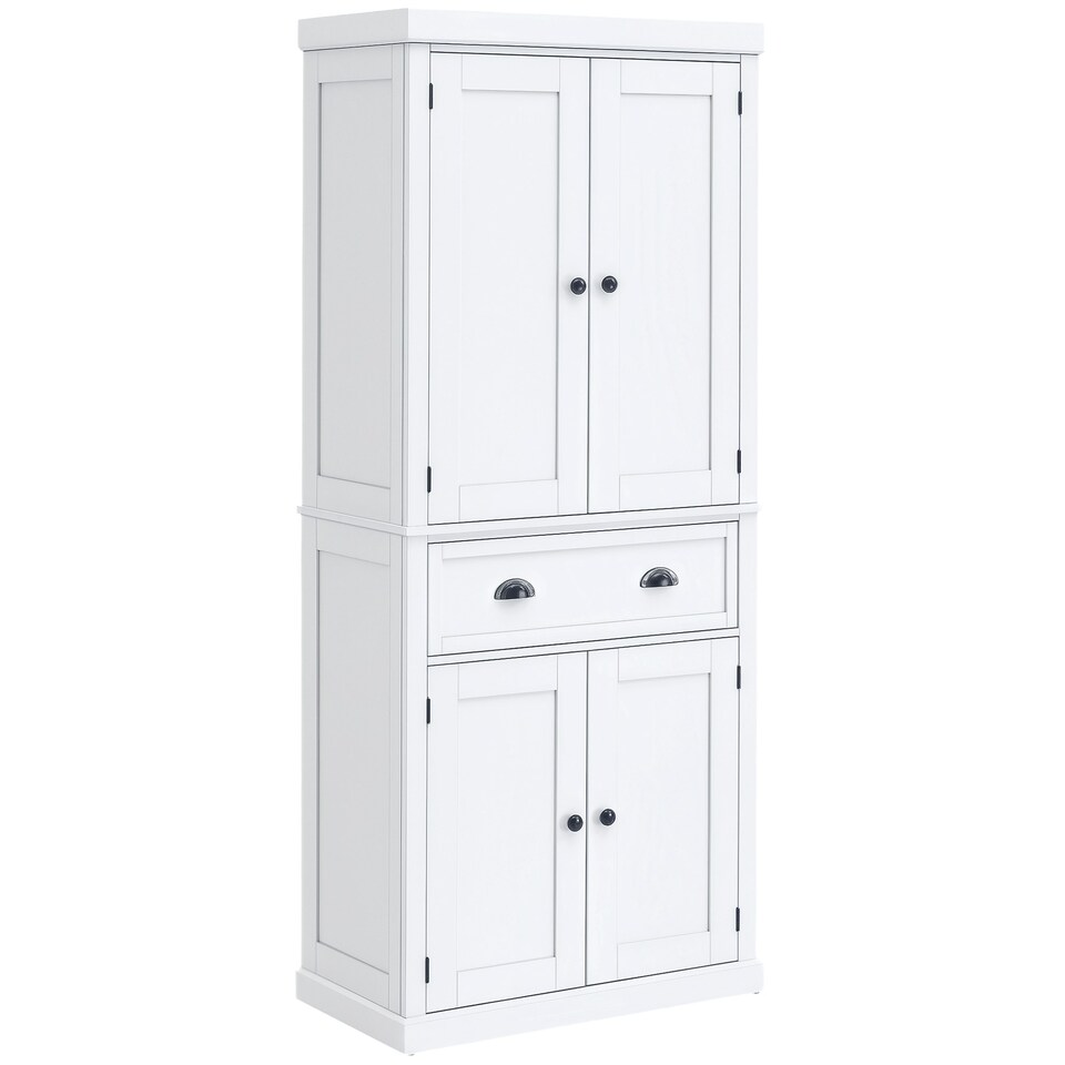 image 1 of HOMCOM Freestanding Kitchen Pantry Cupboard Storage Cabinet with Doors White