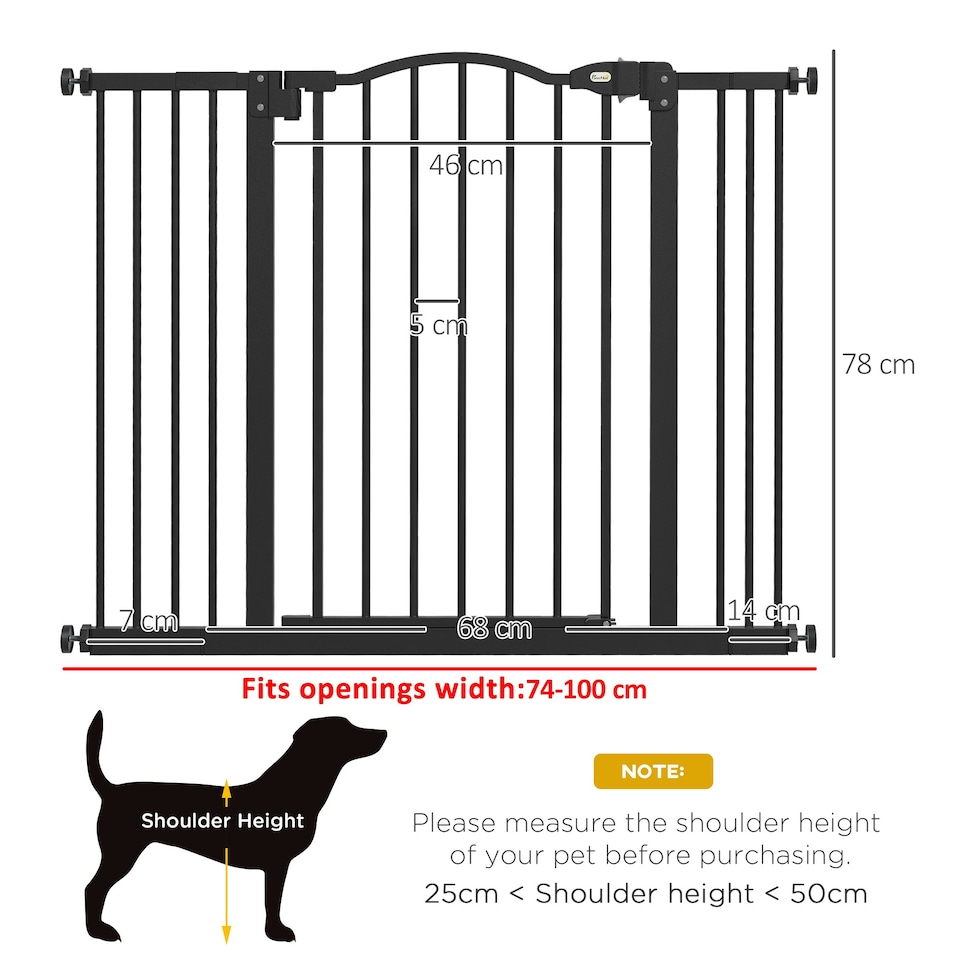image 1 of PawHut 74-100cm Adjustable Metal Pet Gate Safety Barrier w/ Auto-Close Black