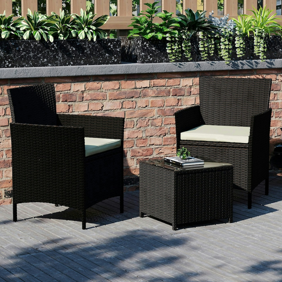 image 1 of Garden Vida Bali 2 Seater Rattan Set Chair Coffee Table Outdoor Garden Furniture, Brown