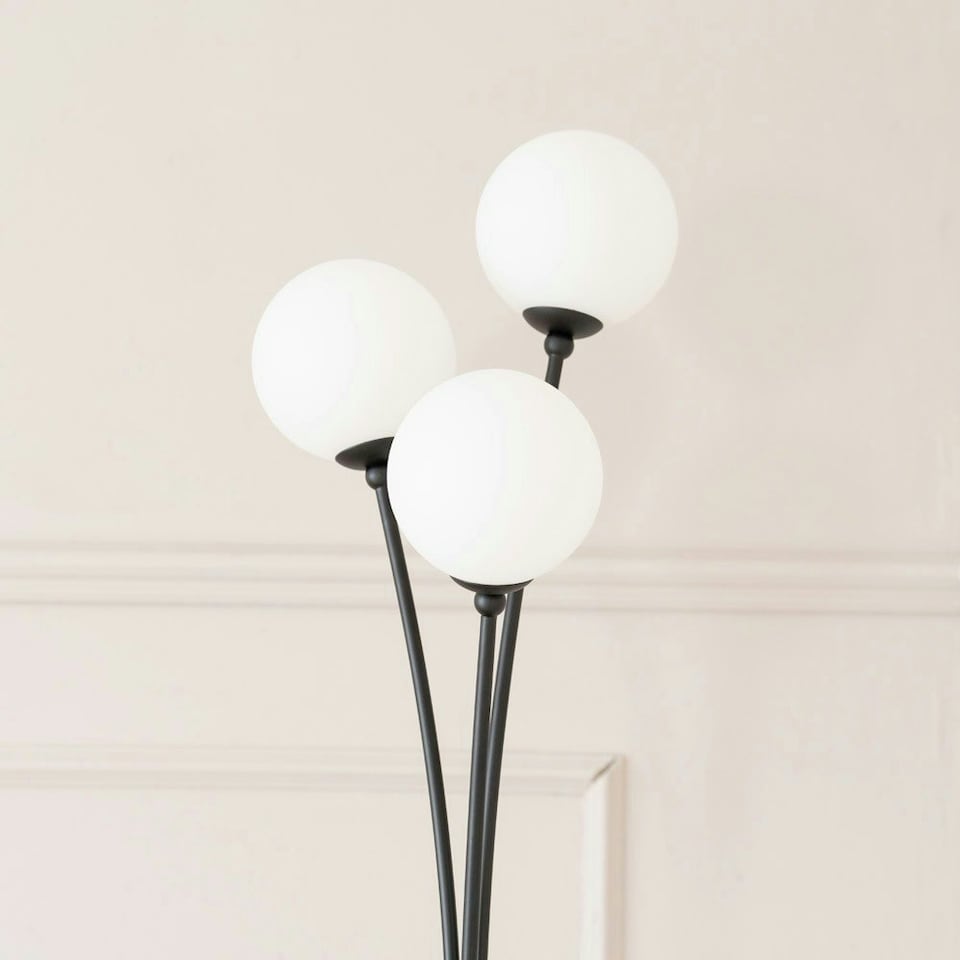 image 1 of ValueLights Velika Black 3 Arm Opaque Globe Floor Lamp Light