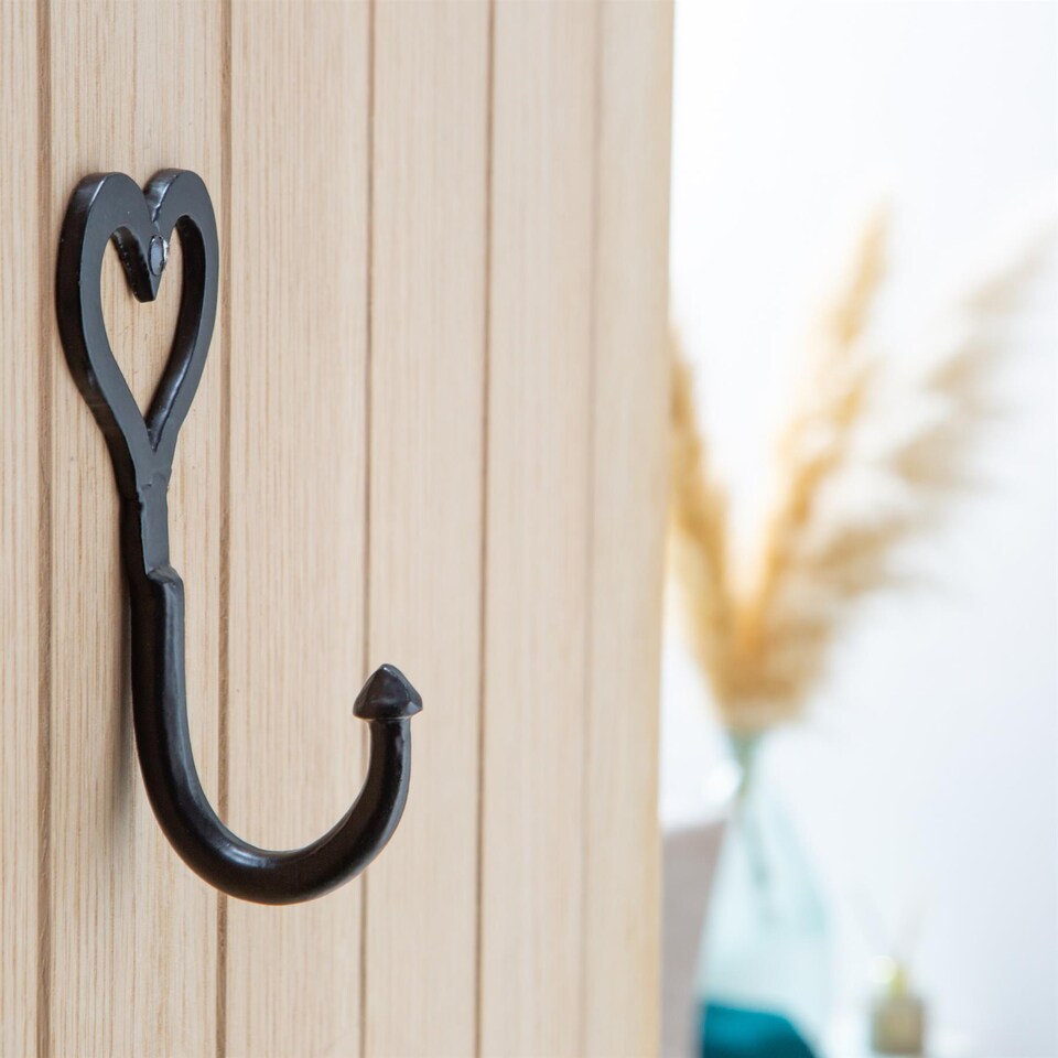 image 1 of Hammer & Tongs Single Heart Hook - W65mm x H130mm - Black