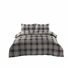 Thermal Flannelette Tartan Duvet Cover Set Warm Brushed Cotton Bedding | Grey | Super King