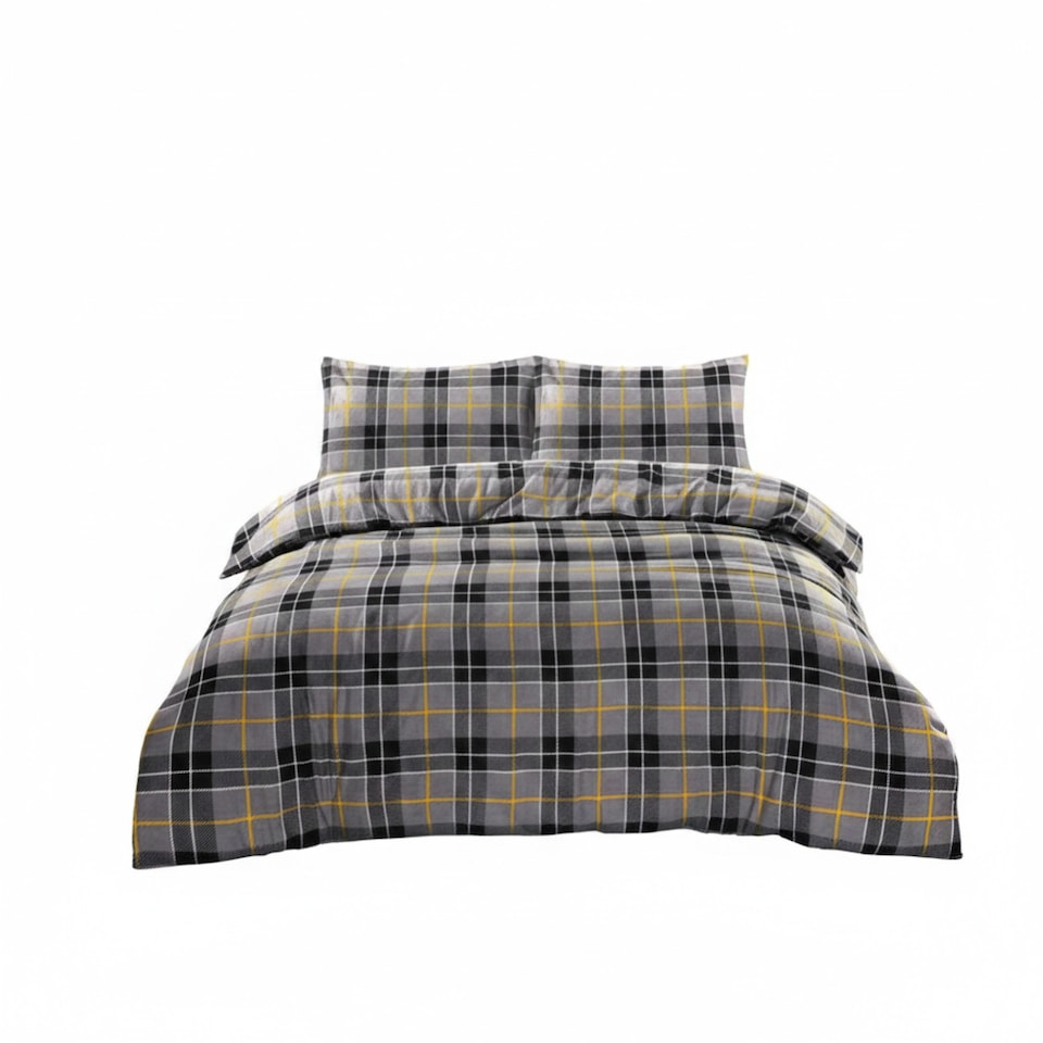 image 1 of Thermal Flannelette Tartan Duvet Cover Set Warm Brushed Cotton Bedding | Grey | Super King