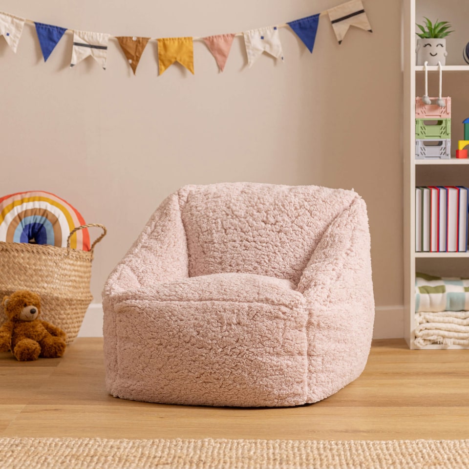 image 1 of Kids Bean Bag Chair - Pink Fluffy Beanbag for Children
