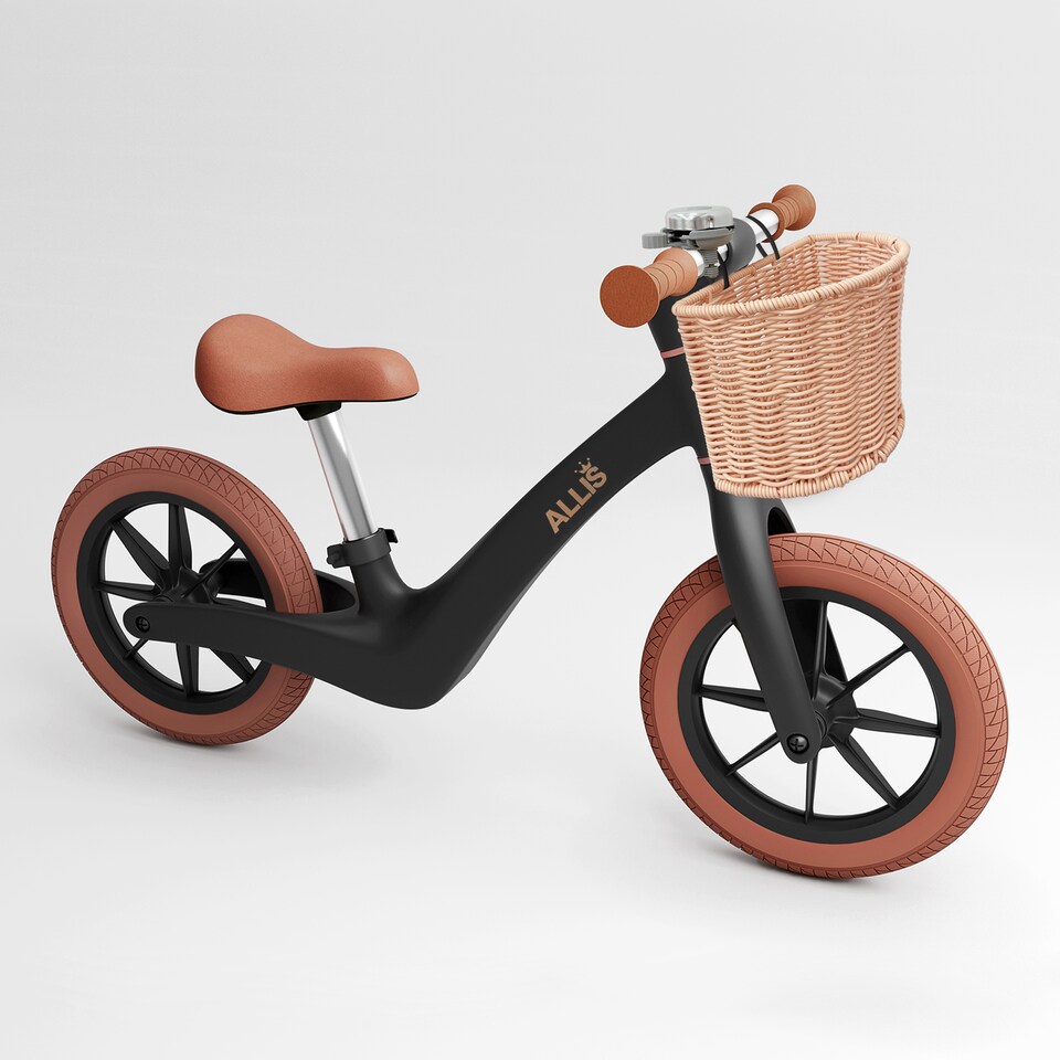 image 1 of Allis Lumi Balance Bike for 2 Year Olds with Basket & Bell - Black | Black | 12" Balance Bike | 1