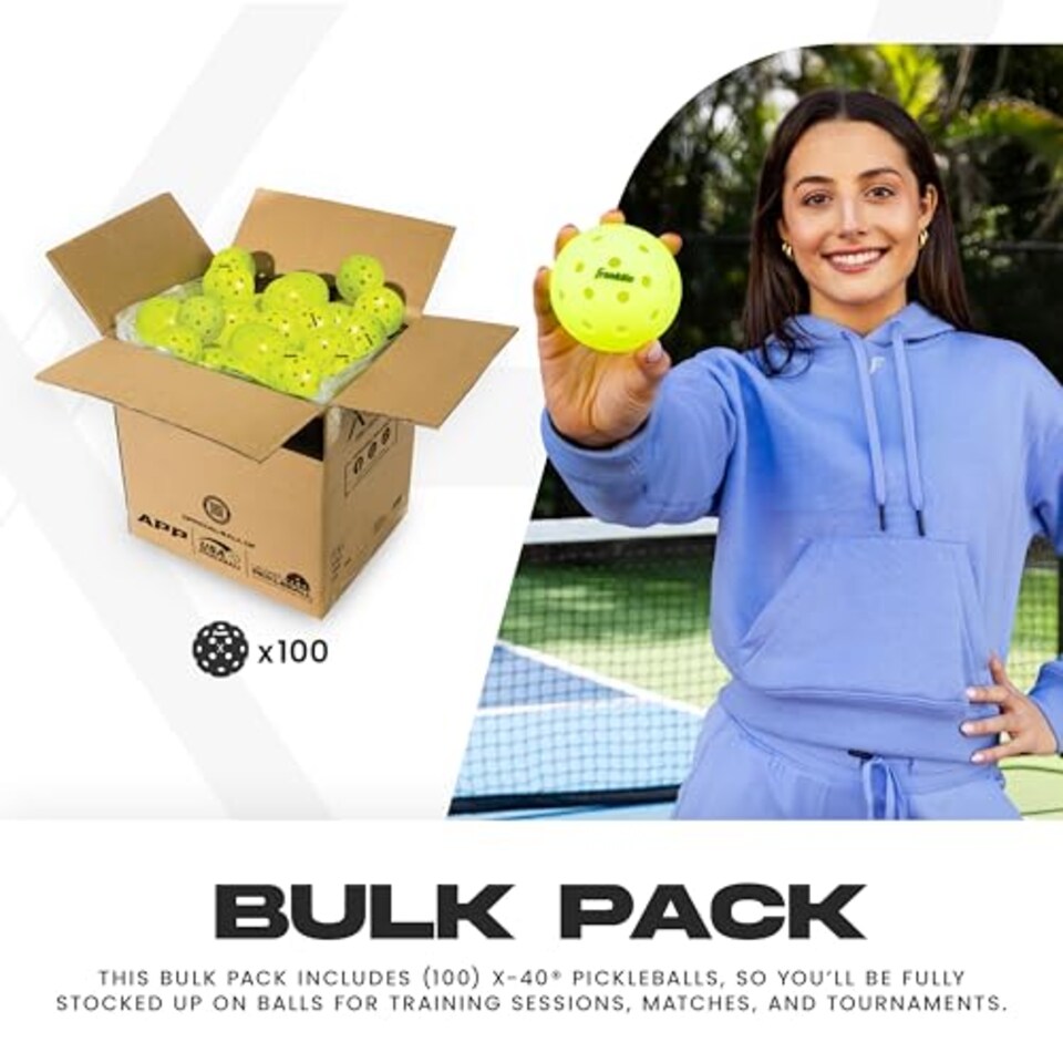 image 1 of Franklin Sports Outdoor - X-40 Pickleball Balls - USA Pickleball (Usapa) Approved - 100 Bulk Pack Outside Pickleballs - Yellow - Us Open Ball