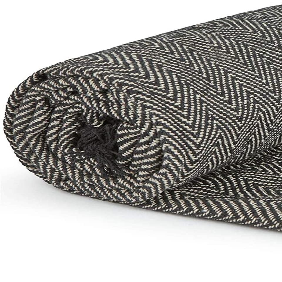 image 1 of Herringbone Throw 70 X 100" - Black