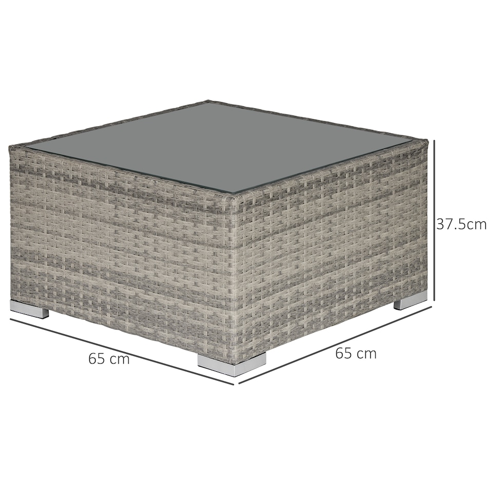 image 1 of Outsunny Rattan Garden Coffee Table, 65 cm Square Garden Rattan Table with Tempered Glass Top, All Weather Wicker Bistro Outdoor Furniture for Patio, Balcony, Porch, Grey