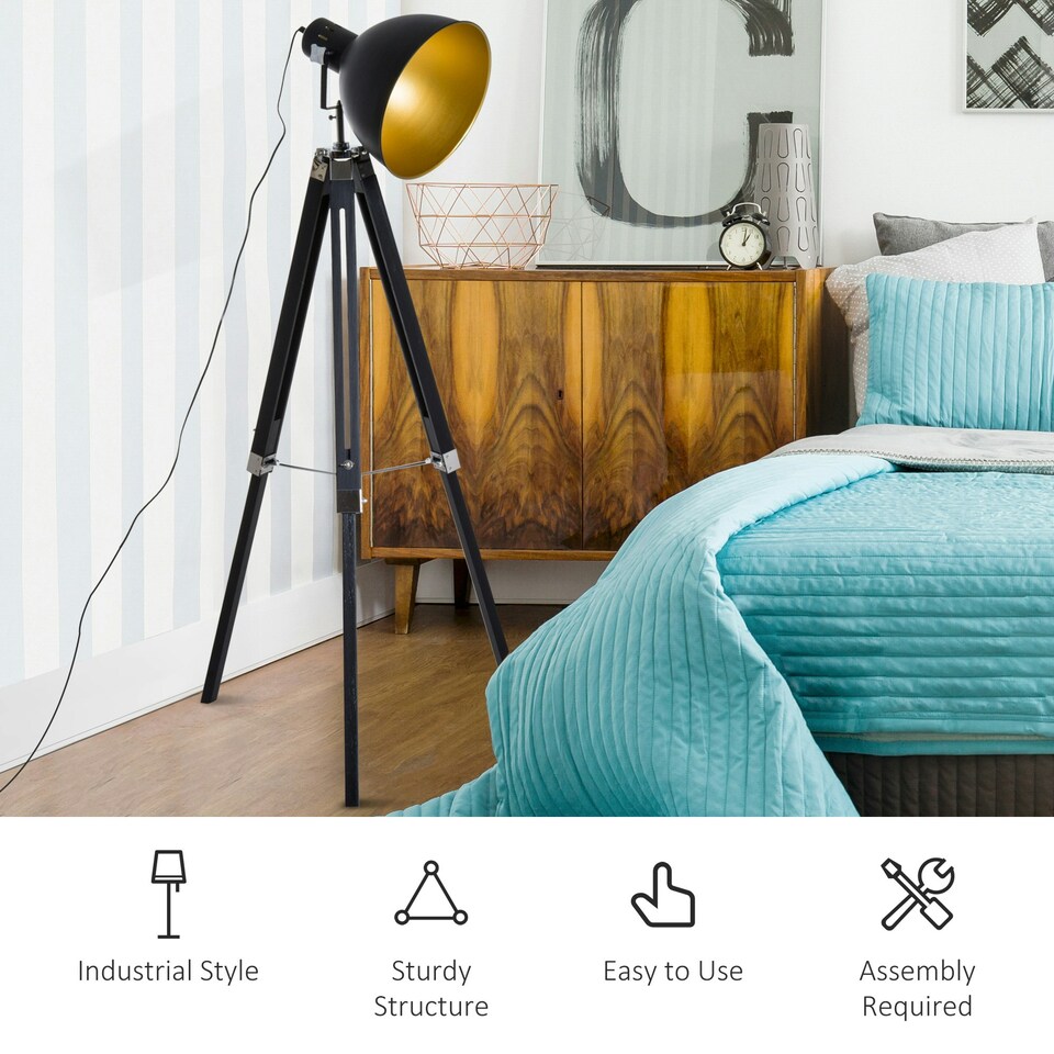 image 1 of HOMCOM Stand Floor Lamp Tripod Light Livingroom Studio Dome Shade Retro Style