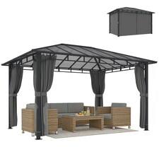 Outsunny 3 x 4 m Hardtop Gazebo with PC Roof, Aluminium Frame, Dark Grey | Grey | Dark Grey | 402 x 302 x 267 cm