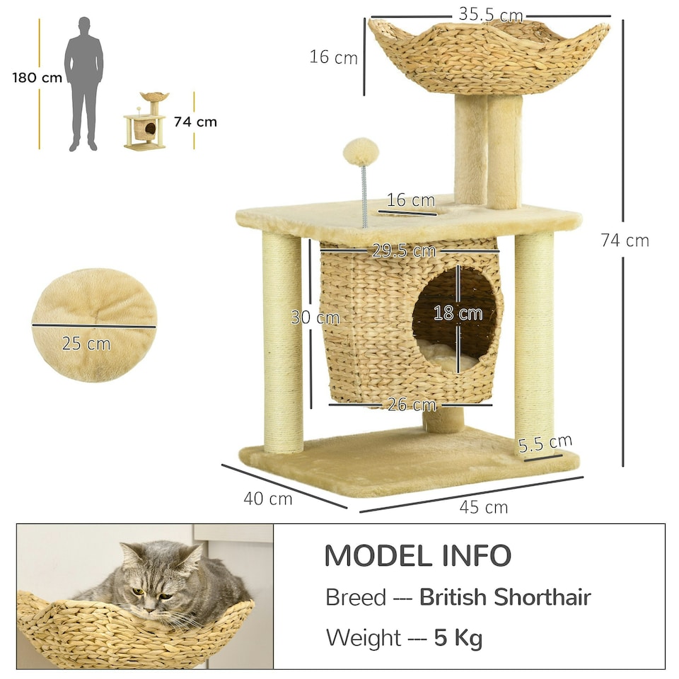 image 1 of PawHut Cat Tree with Scratching Posts, Cat House, Bed, Washable Cushions