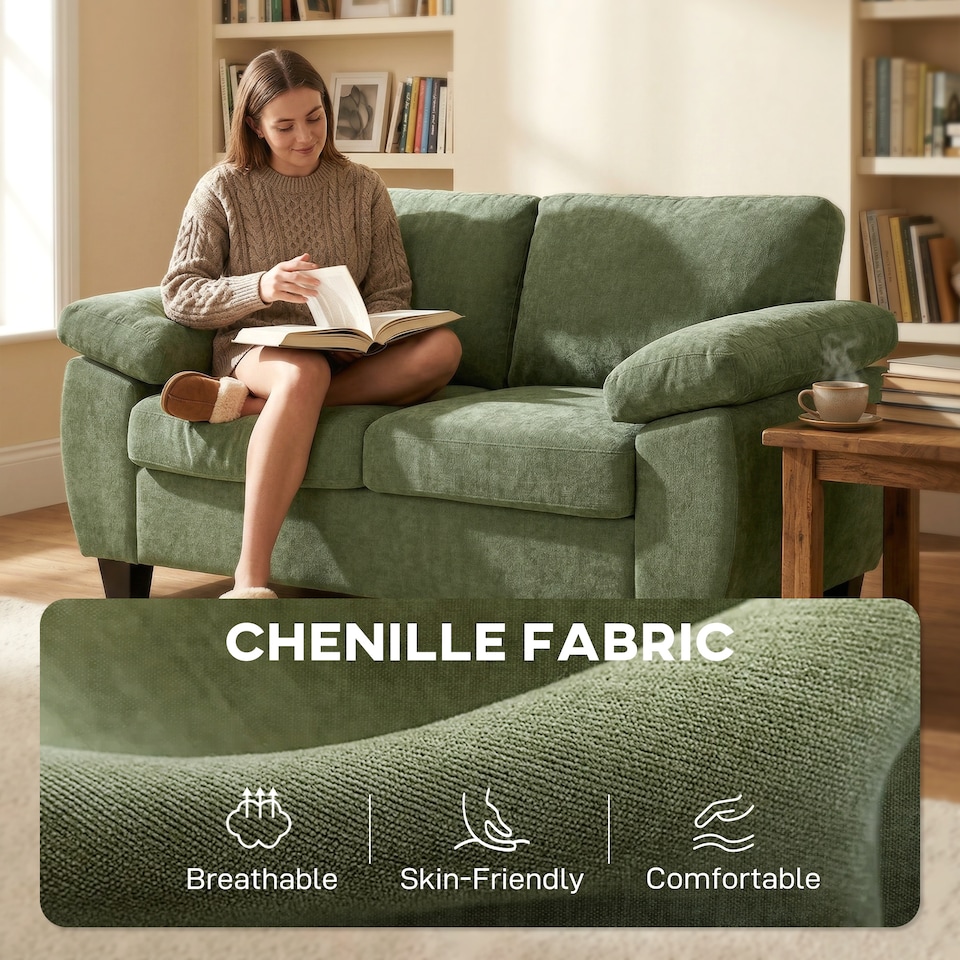 image 1 of HOMCOM 2 Seater Sofa, Chenille Small Sofa with Spring Cushions | Black | Dark Green | Two Seater