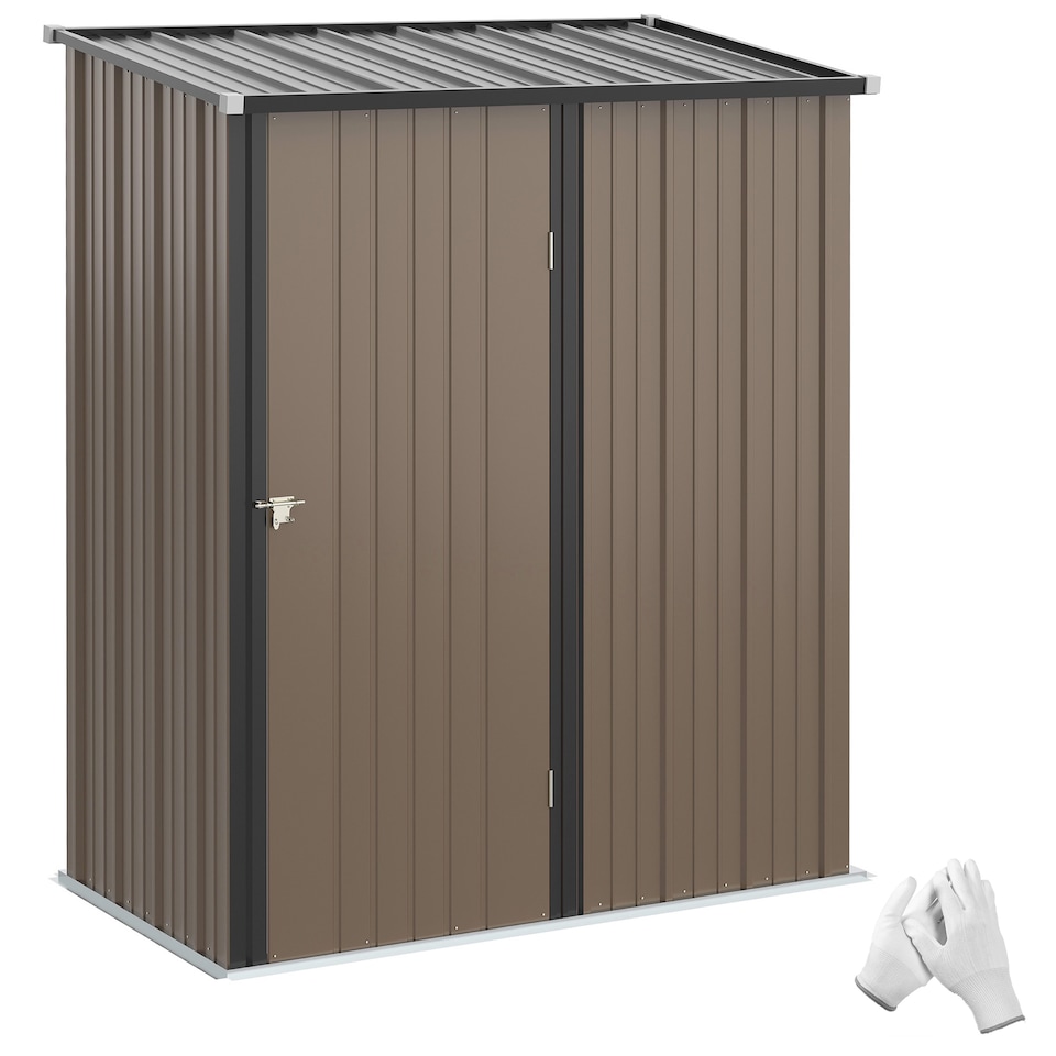 image 1 of Outsunny 5ft x 3ft Lean to Garden Shed, Metal Outdoor Storage Shed with Single Lockable Door, Tool Storage Shed for Garden, Patio, Brown