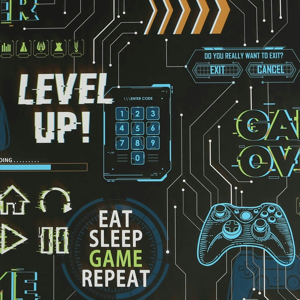 image 1 of Fresco Game Over Black and Multicolour Wallpaper Multi | Black