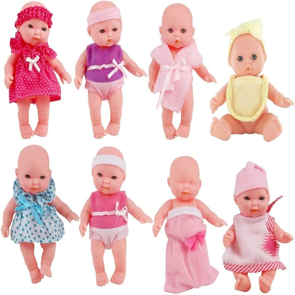 image 1 of Set of 8 Mini 5" Baby Dolls with Accessories – Miniature Role Play Doll Collection for Kids