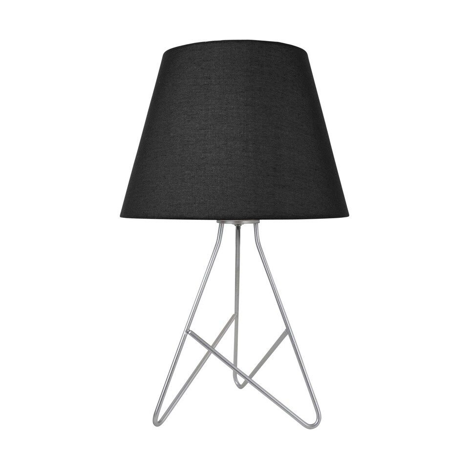 image 1 of Set of 2 Tripod - Silver 42cm Table Lamps With Black Fabric Shades Silver | Black