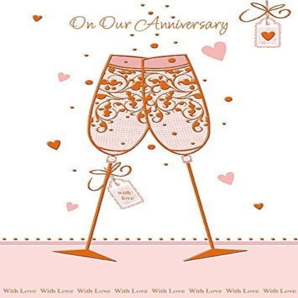 image 1 of Sparkling With Hearts Champaign On Our Wedding Anniversary Card