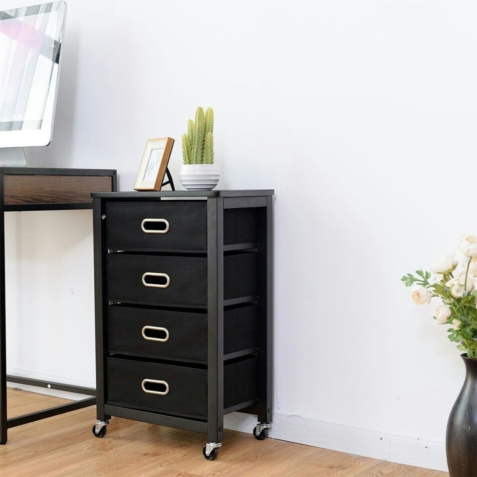 image 1 of COSTWAY Dresser Chest of Drawers with 4 Drawers w/ Wheels Black
