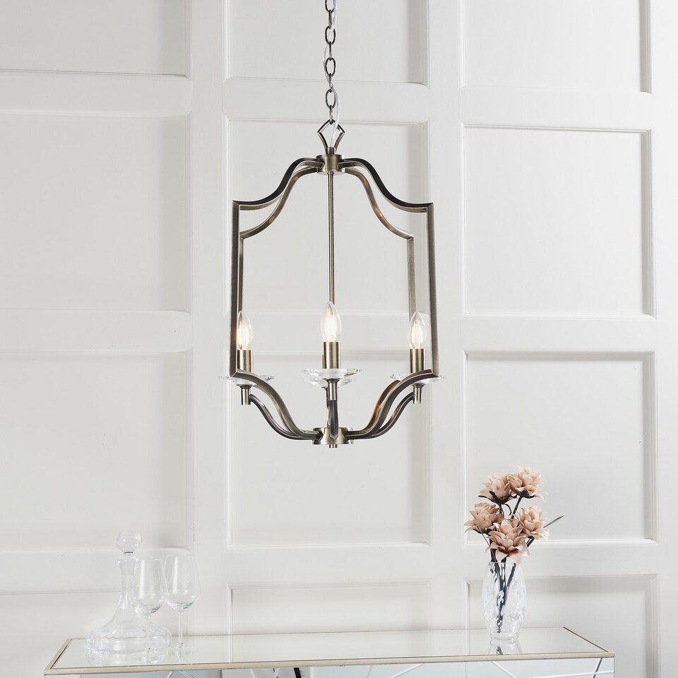 image 1 of Lainey 4 Light Ceiling Pendant Antique Brass Plate & Clear Crystal Glass, E14