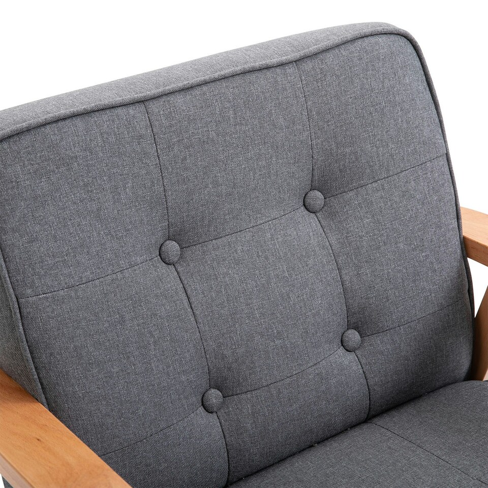 image 1 of HOMCOM Accent Chair Linen Armchair w/ Armrests for Living Room Grey Natural