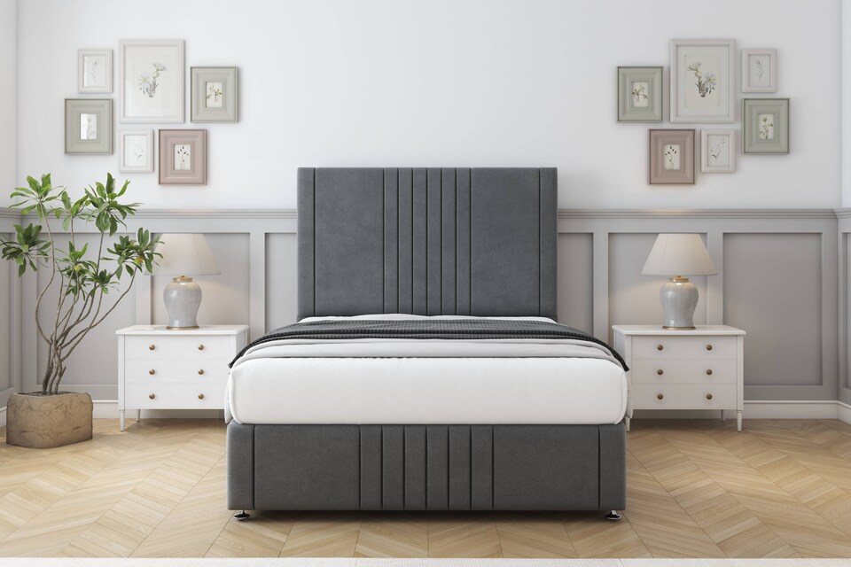 image 1 of Sloomy Harrington Armour Coniston Divan Bed Base 4 Drawers With 26 Inch Strutted Headboard & 12 Inch Matching Footboard | Grey | Armour | Super King | 1