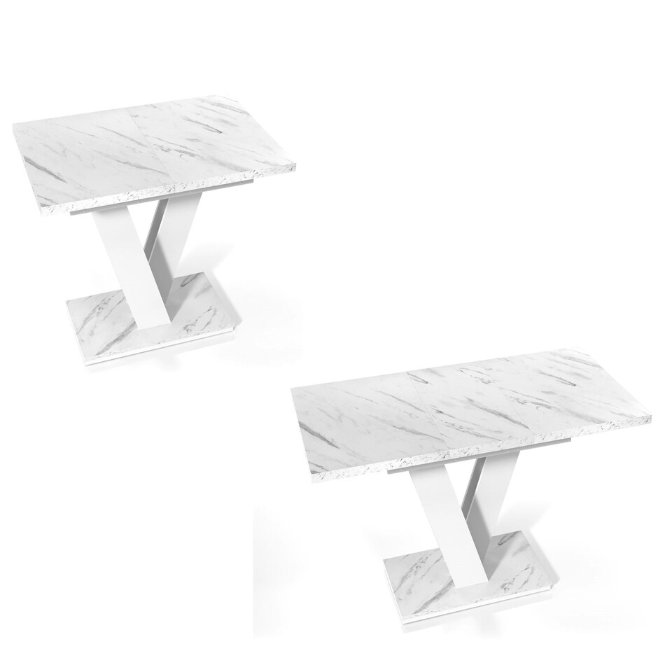 image 1 of White Marble Dining Table Extendable Marble Effect Top 120 160cm 6 8 Seater - Cari