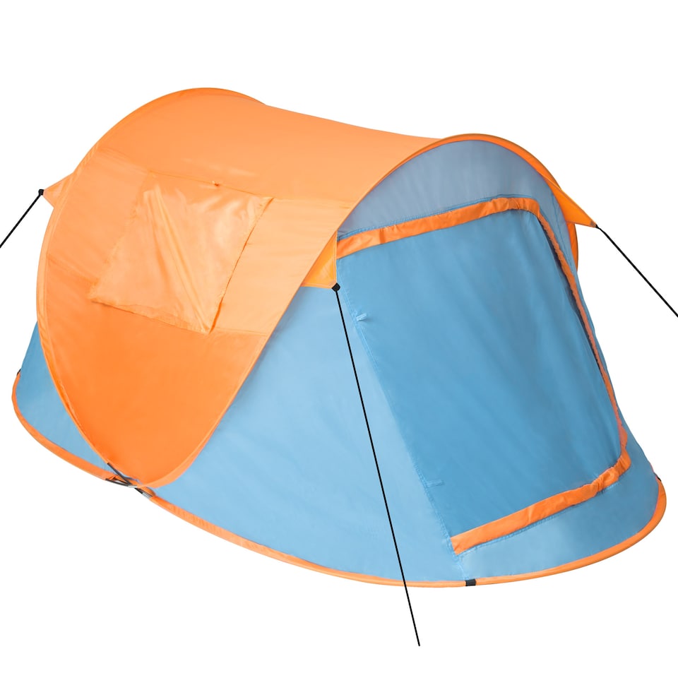 image 1 of 2 Man Pop Up Tent Waterproof For Camping Hiking Festival Mosquito Net Carry Bag | Orange | blue/orange | 220 x 130 x 95 cm | 1