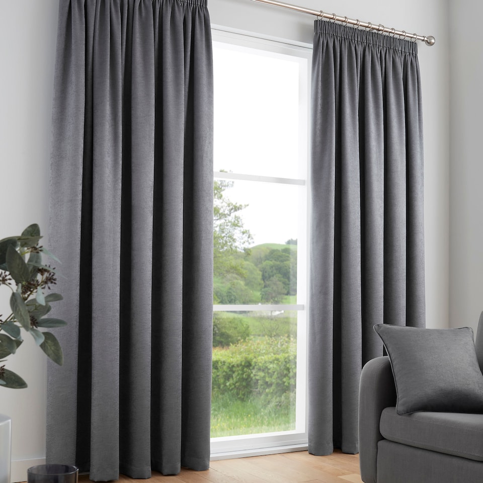 image 1 of Fusion Galaxy Pencil Pleat Curtains Charcoal
