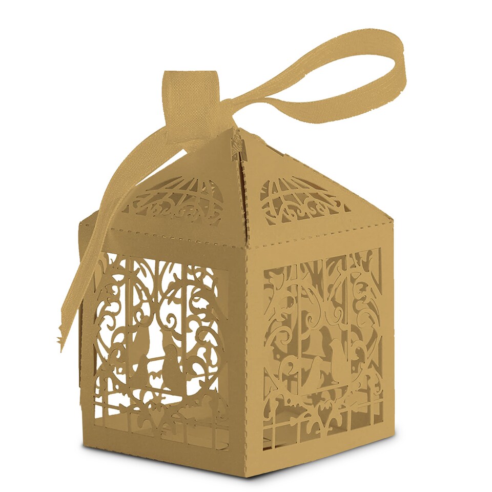 image 1 of Love Birds Wedding Favour Boxes with Organza Ribbon Gift Boxes - 50pcs