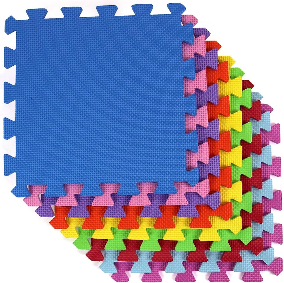 image 1 of Actiasmat - Interlocking Play Mats | 18 Multi-Coloured EVA Foam Tiles | 31.5 x 31.5cm | Soft, Safe, Non-Toxic Baby & Toddler Flooring.