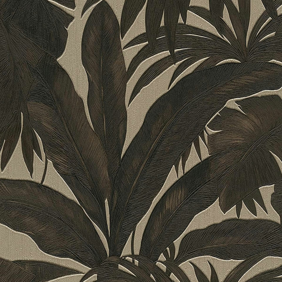 Versace Giungla Palm Leaf Textured Wallpaper - Black/Gold - 10m x 70cm