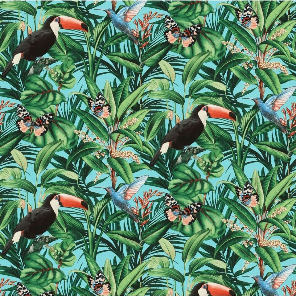 image 1 of Erismann Paradisio 2 Jungle Birds Textured Wallpaper - Blue/Green - 10m x 53cm