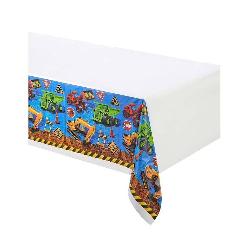 Creative Party Under Construction Plastic Party Table Cover - White/Multicoloured - One Size