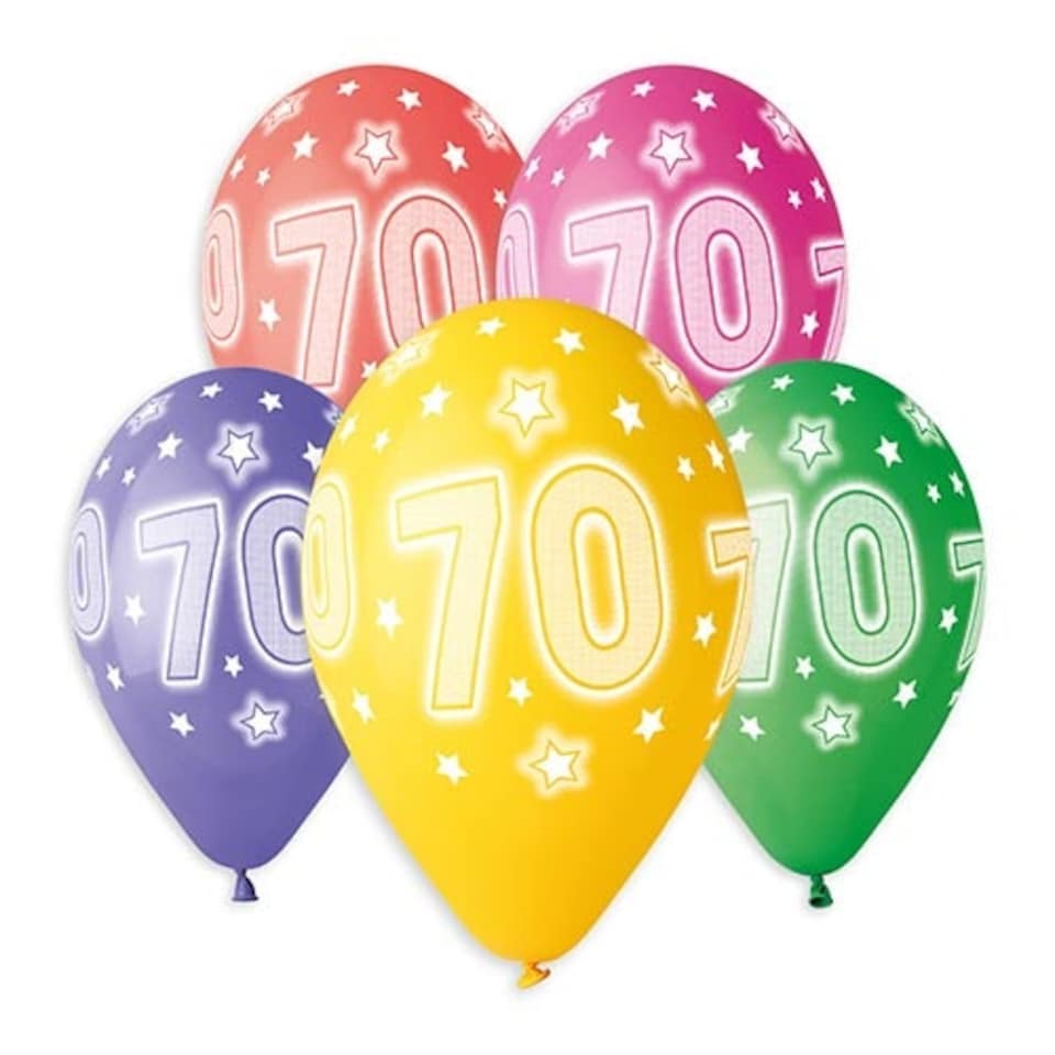 image 1 of Assorted Colour Cosmic Stars Age 70 Latex Balloons 33cm / 13 in - Pack of 6