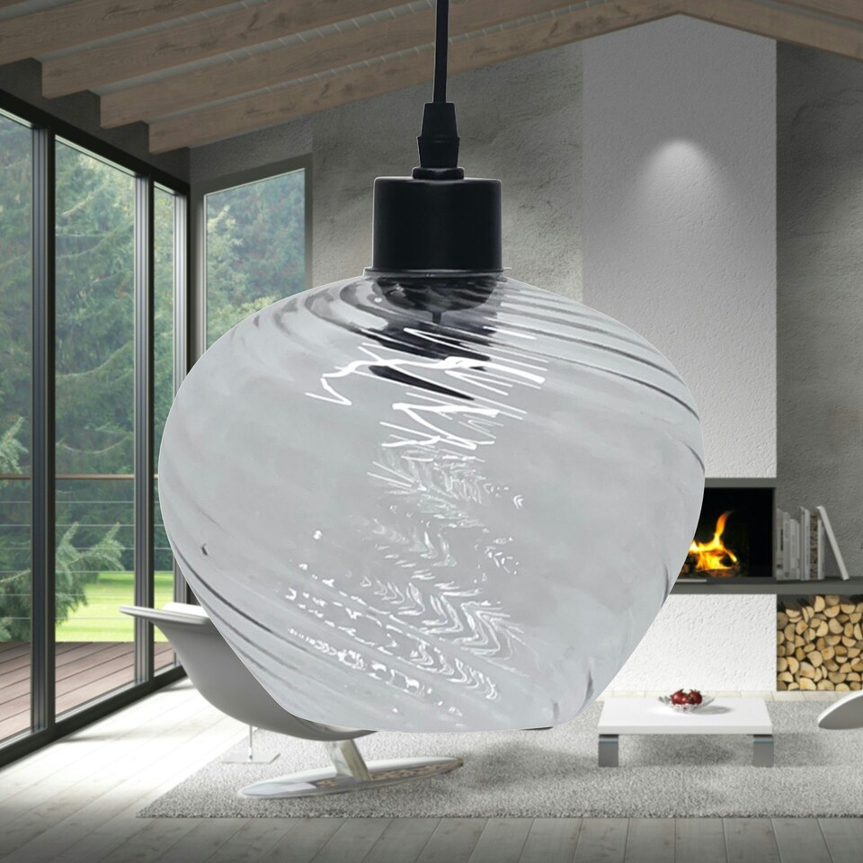 image 1 of First Choice Lighting Set of 2 Bradson Clear Swirl Glass with Black Pendant Fittings Black | Clear