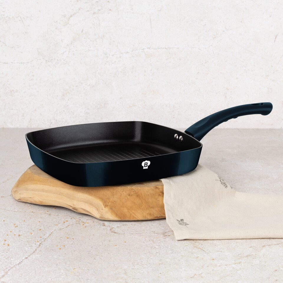 image 1 of Blaumann Cookware Frying Grill Pots Pan Saucepan Casserole Soft Touch Handle Lid | Black | Aquamarine | 26cm Ribbed Grill Pan - 2L