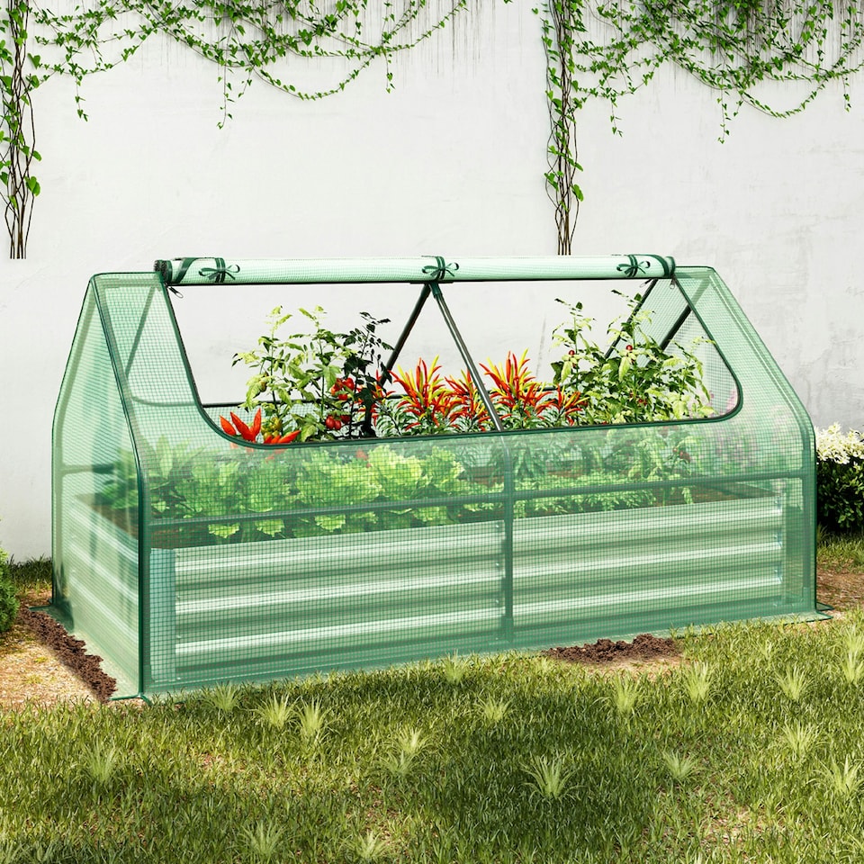 image 1 of COSTWAY Raised Garden Bed with Greenhouse Cover Silver