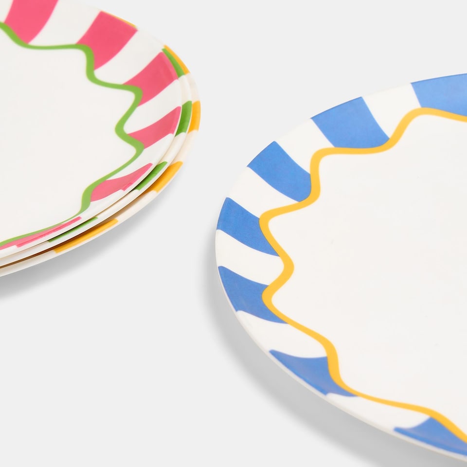 image 1 of OHS Summer Print Plastic Picnic Plates Set of 4 Lightweight Outdoor | Pink | Bright Fruits