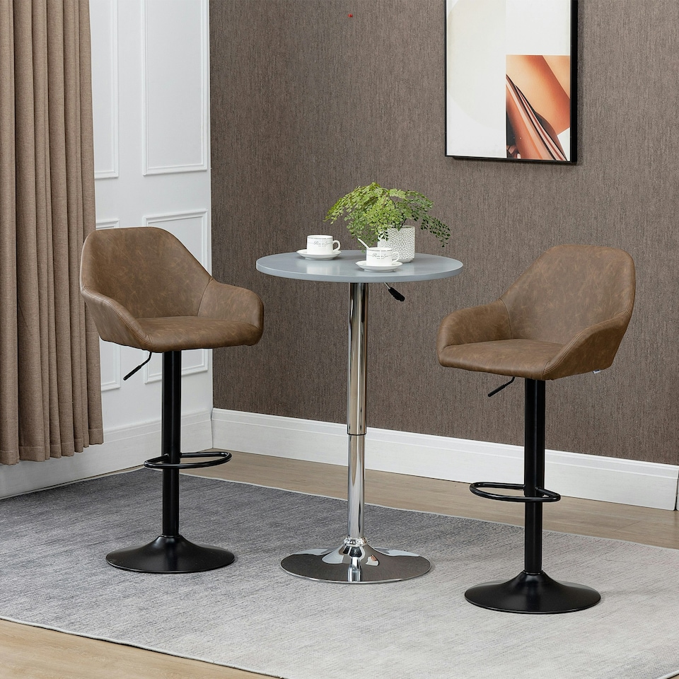 image 1 of HOMCOM Adjustable Bar Stools Set of 2, Swivel Barstool W/ Footrest Dark Brown