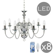 ValueLights Gothica 8 Way Polished Chrome Ceiling Light Chandelier & LED Bulbs