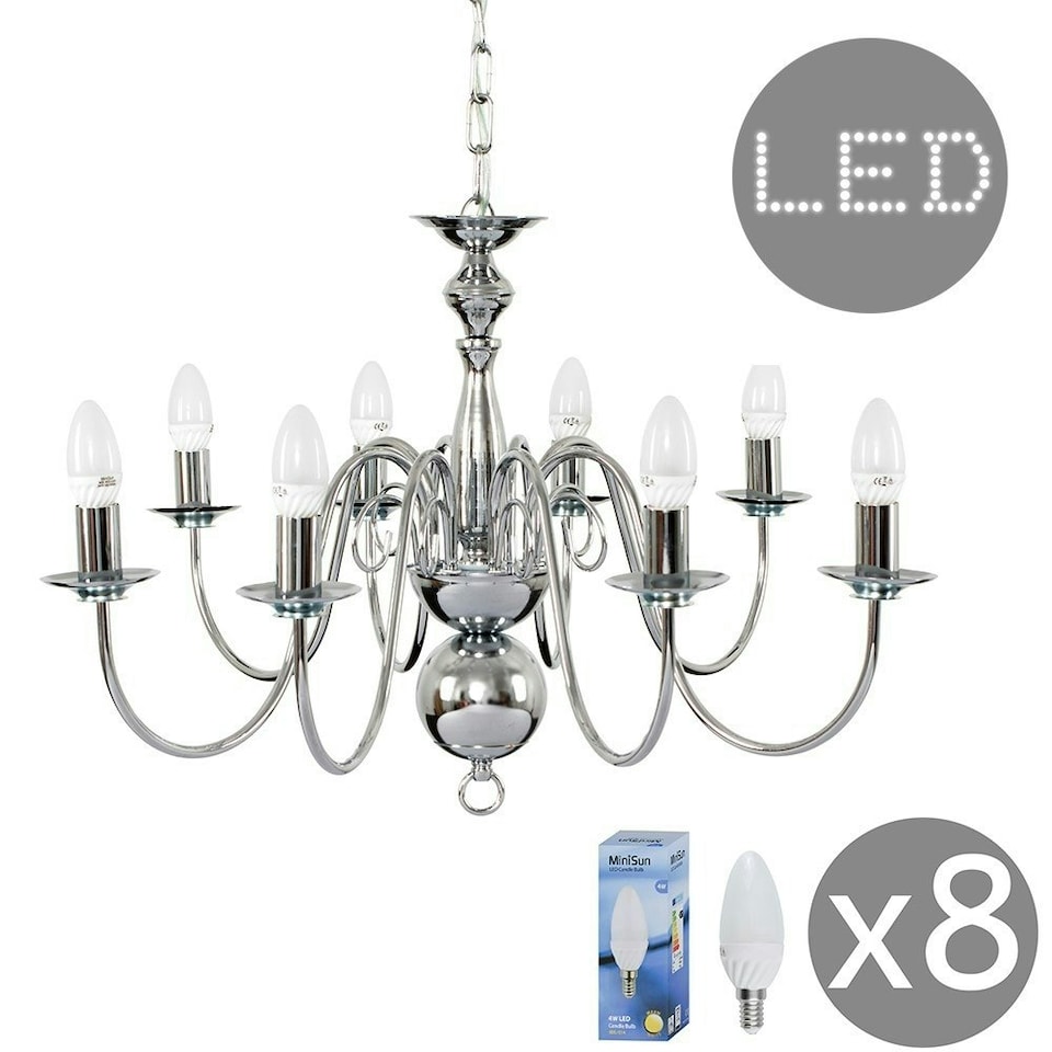 image 1 of ValueLights Gothica 8 Way Polished Chrome Ceiling Light Chandelier & LED Bulbs