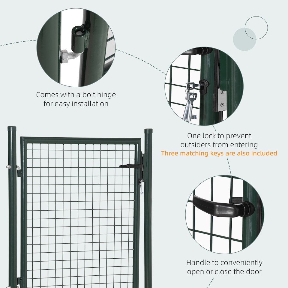 image 1 of HOMCOM Steel Garden Gate Security Barrier Mesh Fence w/ Lock, 97cm x 150 cm | Green | Emerald Green | 97 x 150 cm
