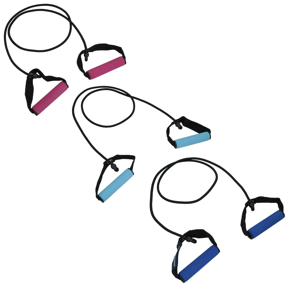 image 1 of Resistance Tube Bands with Handles Set of 3 Yoga Gym Workout Fitness Exercise