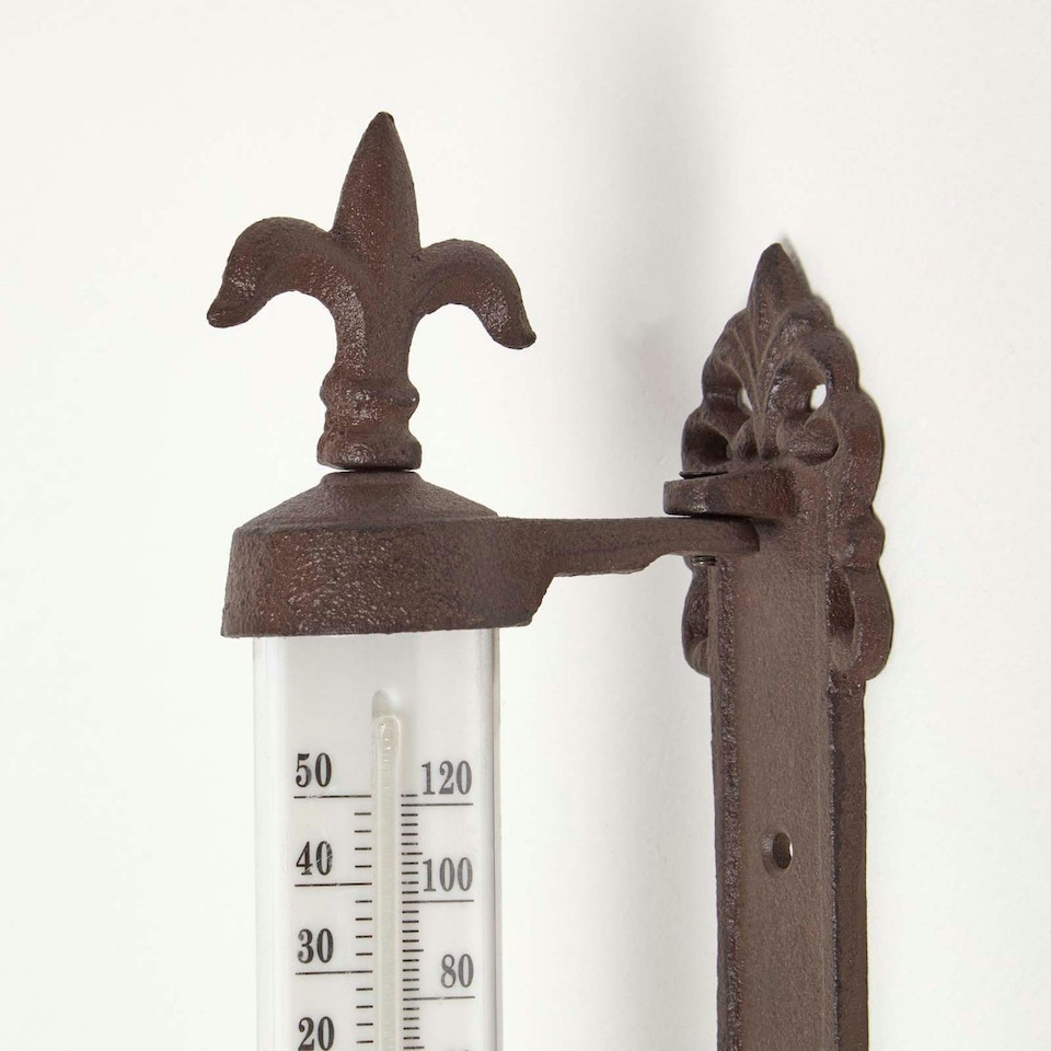 image 1 of Homescapes Traditional Style Cast Iron Outdoor Garden Thermometer