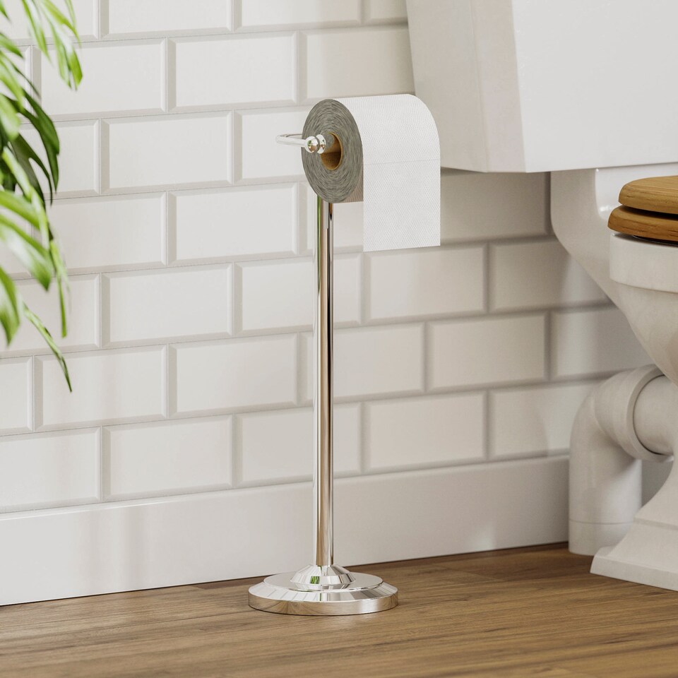 image 1 of Bath Vida Floor Standing Bathroom Toilet Roll Holder - Chrome