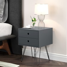 Options Telford 2 Drawer Bedside Cabinet - Contemporary Painted Nightstand with Metal Hairpin Legs | Blue | Blue | One Size | 1