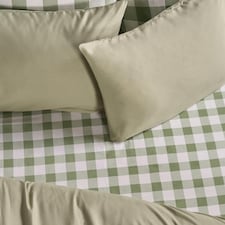 OHS Gingham Microfibre Easy Care 25cm Deep Fitted Bed Sheet | Green | Sage | King